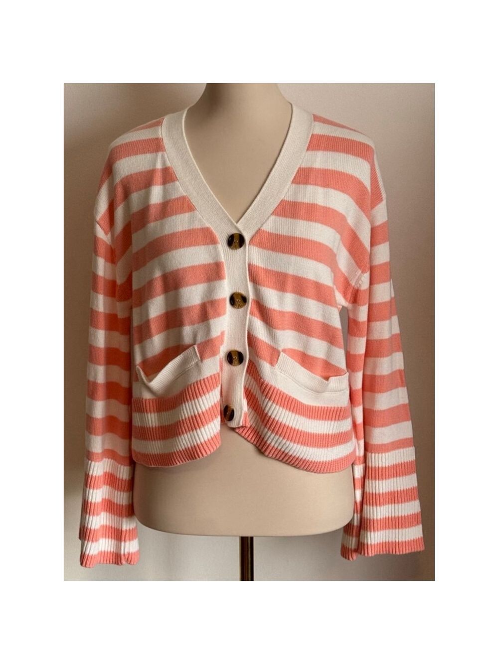 Women's Unbranded Pink & White Striped Cardigan M
